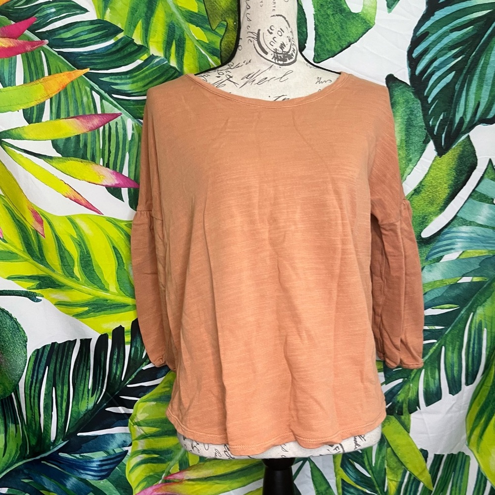 Pure Jill SP Clay Orange 3/4 Balloon Sleeve Fall Preppy Teacher City Sweatshirt